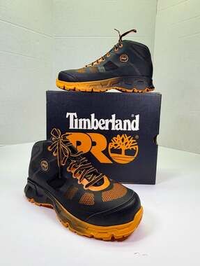 Timberland PRO Men's Velocity Alloy Safety Toe Mid Work Boots A16RF Black Orange